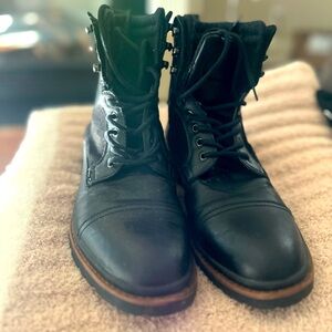 Zara Man Combat Boots Mens 43 cap‎ toe. Black Leather / Wool